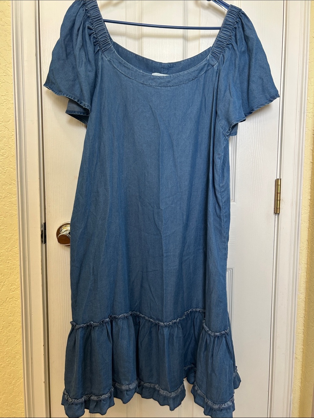 Robbie Bee Blue Denim-Style Ruffle-Hem Casual Dress